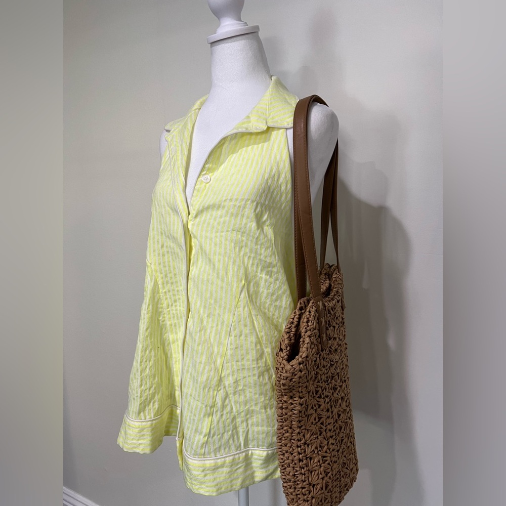Anthropologie Pale Yellow Striped Sleeveless Collared Blouse